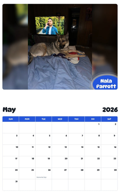 2026 - 2027 Nala Parrott - Pawidols Pet Calendar