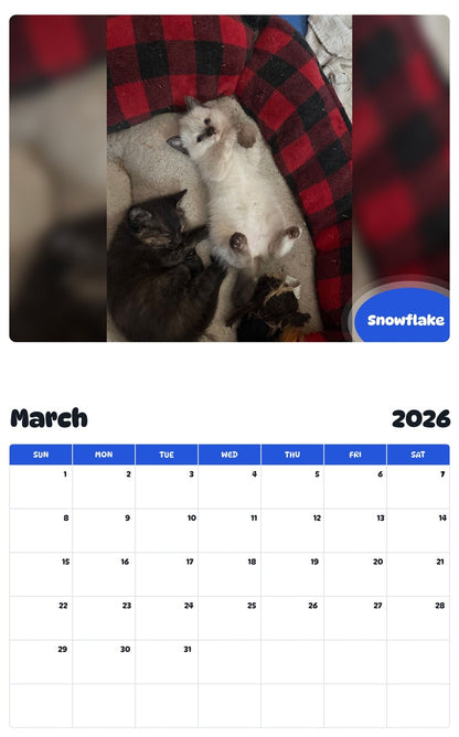 November 2025 - October 2026 Snowflake - Pawidols Pet Calendar