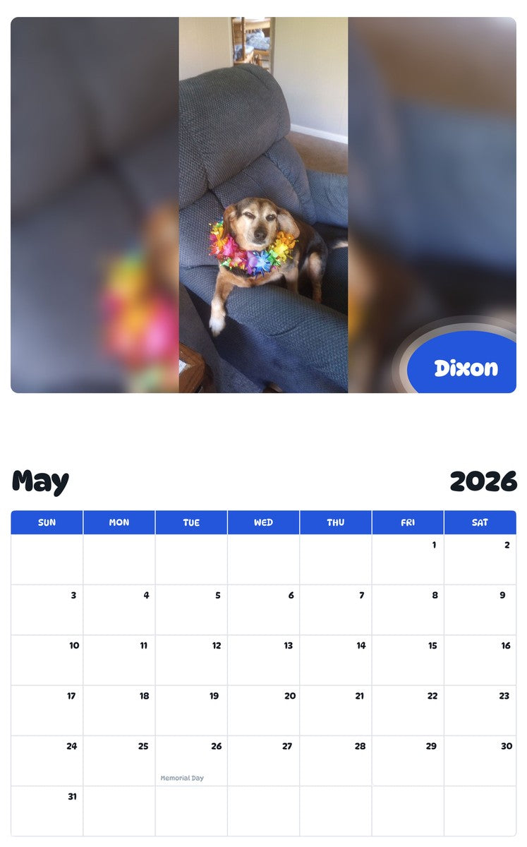 2026 - 2027 Dixon - Pawidols Pet Calendar