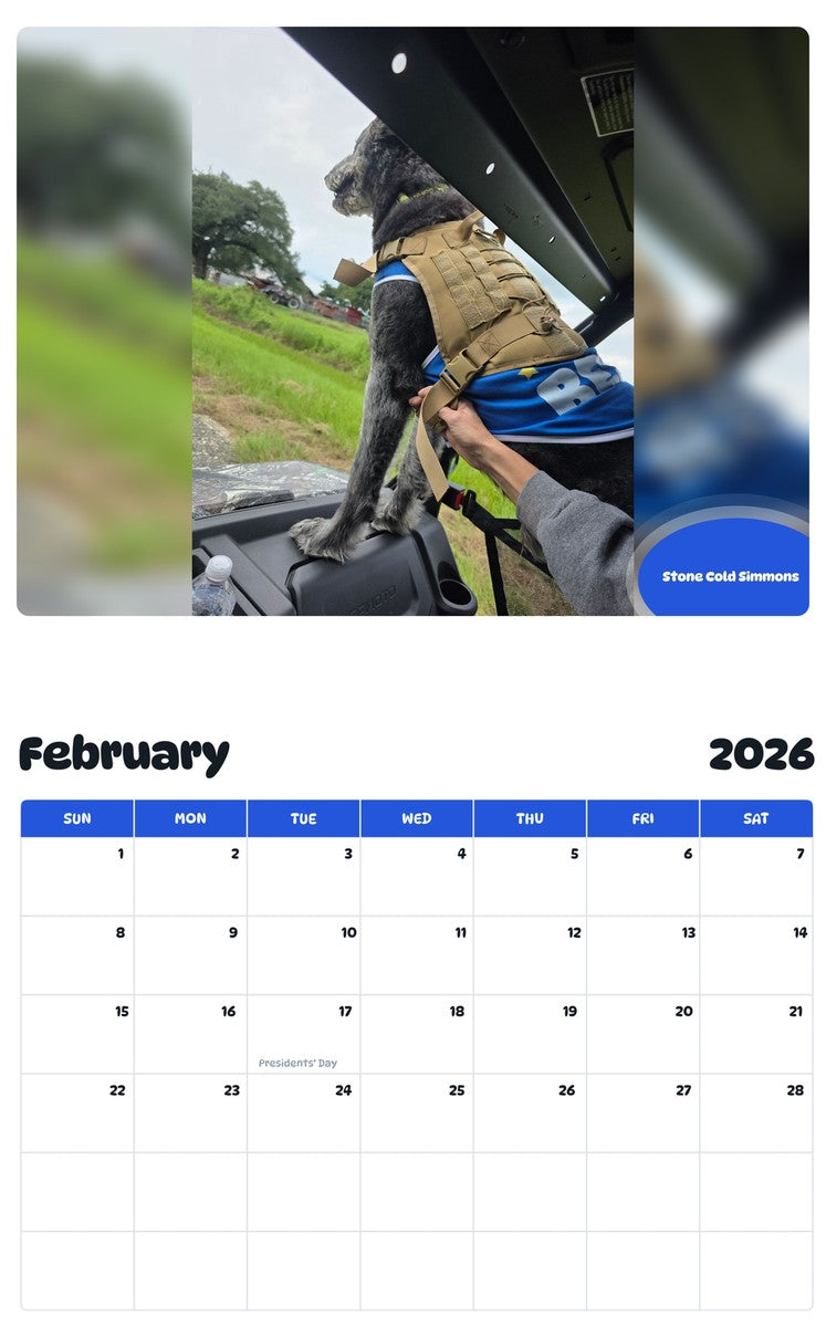 October 2025 - September 2026 Stone Cold Simmons - Pawidols Pet Calendar