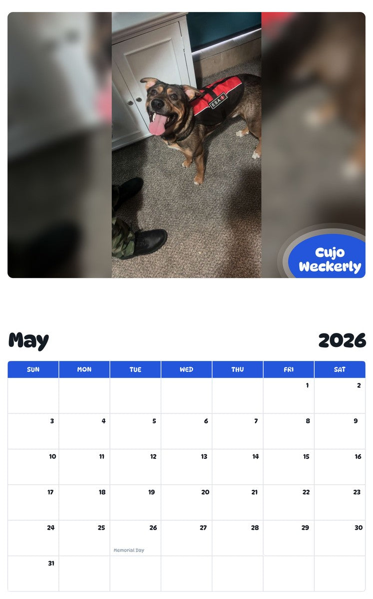 2026 - 2027 Cujo Weckerly - Pawidols Pet Calendar