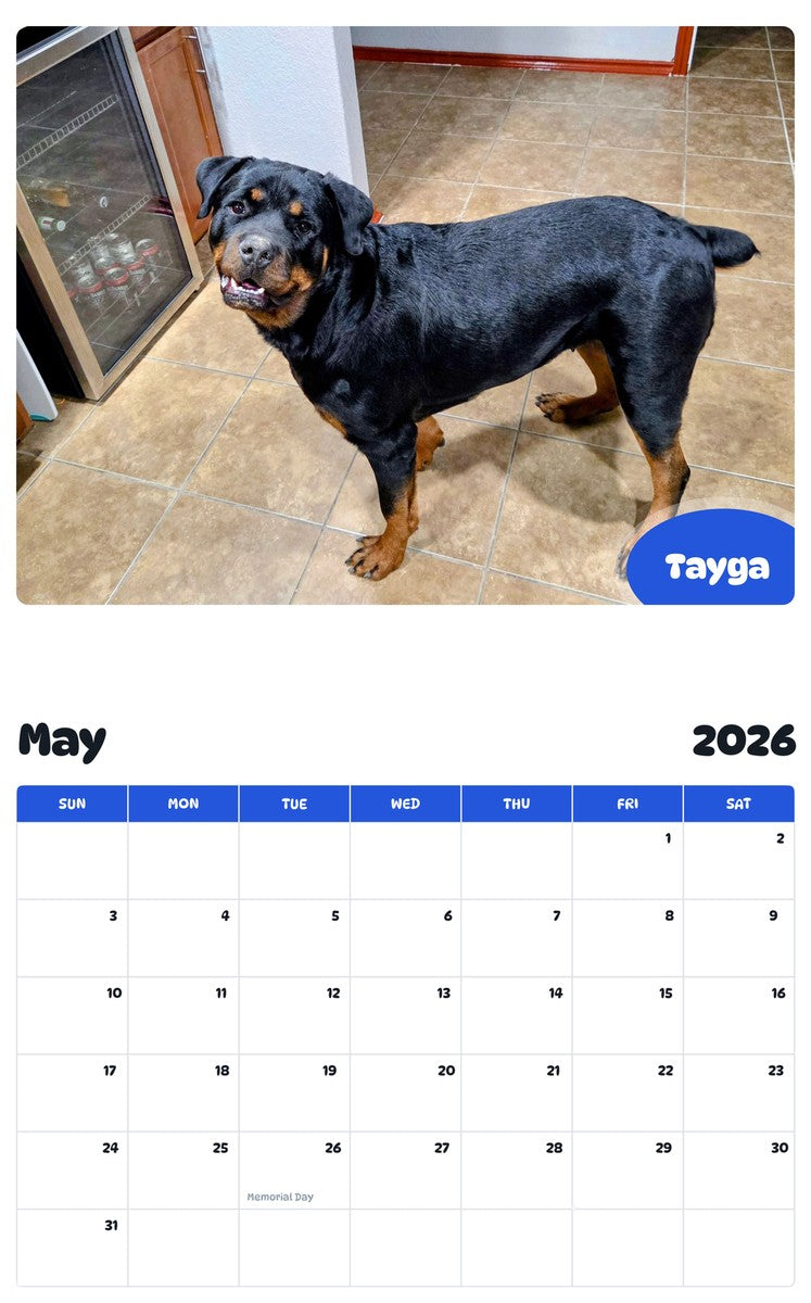 2026 - 2027 Tayga - Pawidols Pet Calendar