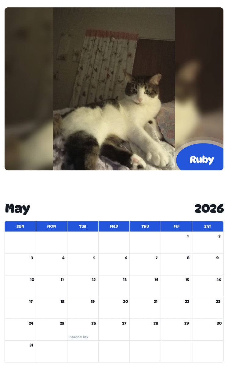 2026 - 2027 Ruby - Pawidols Pet Calendar