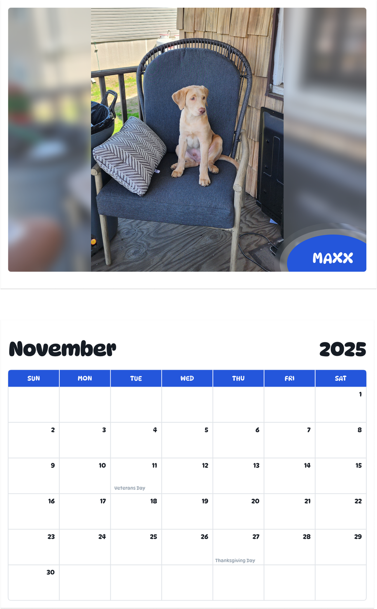 July 2025 - June 2026 Maxx - Pawidols Pet Calendar