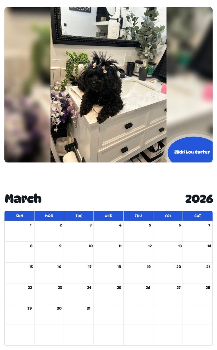November 2025 - October 2026 Zikki Lou Carter - Pawidols Pet Calendar