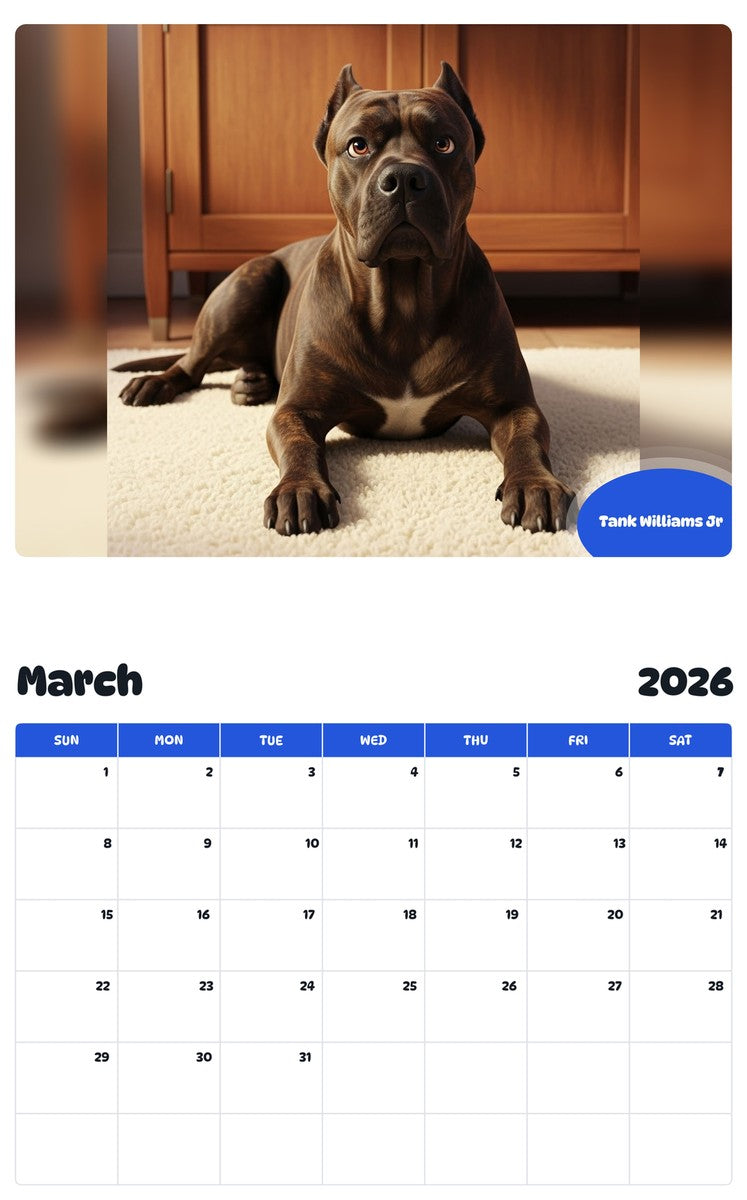 November 2025 - October 2026 Tank Williams Jr - Pawidols Pet Calendar