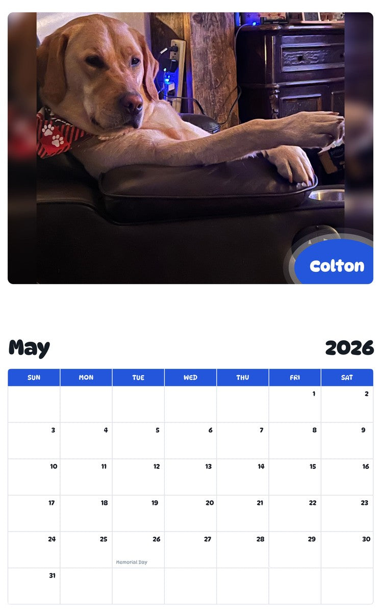 2026 - 2027 Colton - Pawidols Pet Calendar