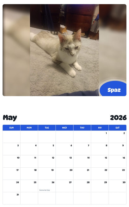 2026 - 2027 Spaz - Pawidols Pet Calendar