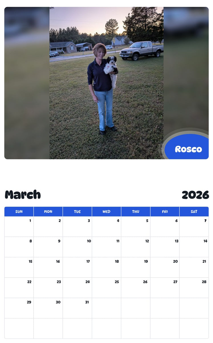 November 2025 - October 2026 Rosco - Pawidols Pet Calendar