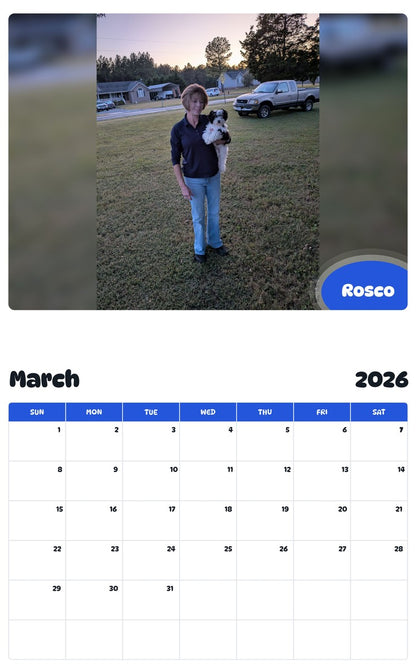 November 2025 - October 2026 Rosco - Pawidols Pet Calendar