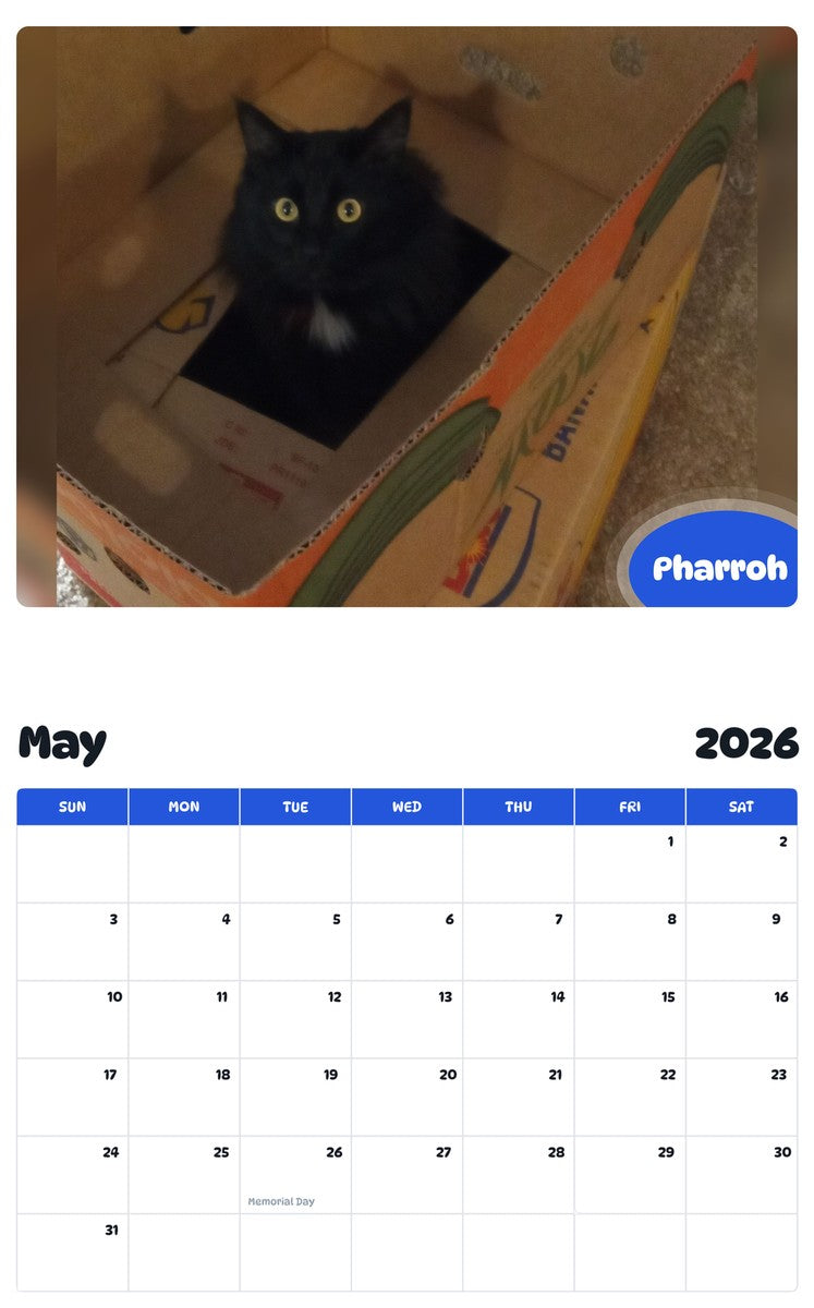 2026 - 2027 Pharroh - Pawidols Pet Calendar