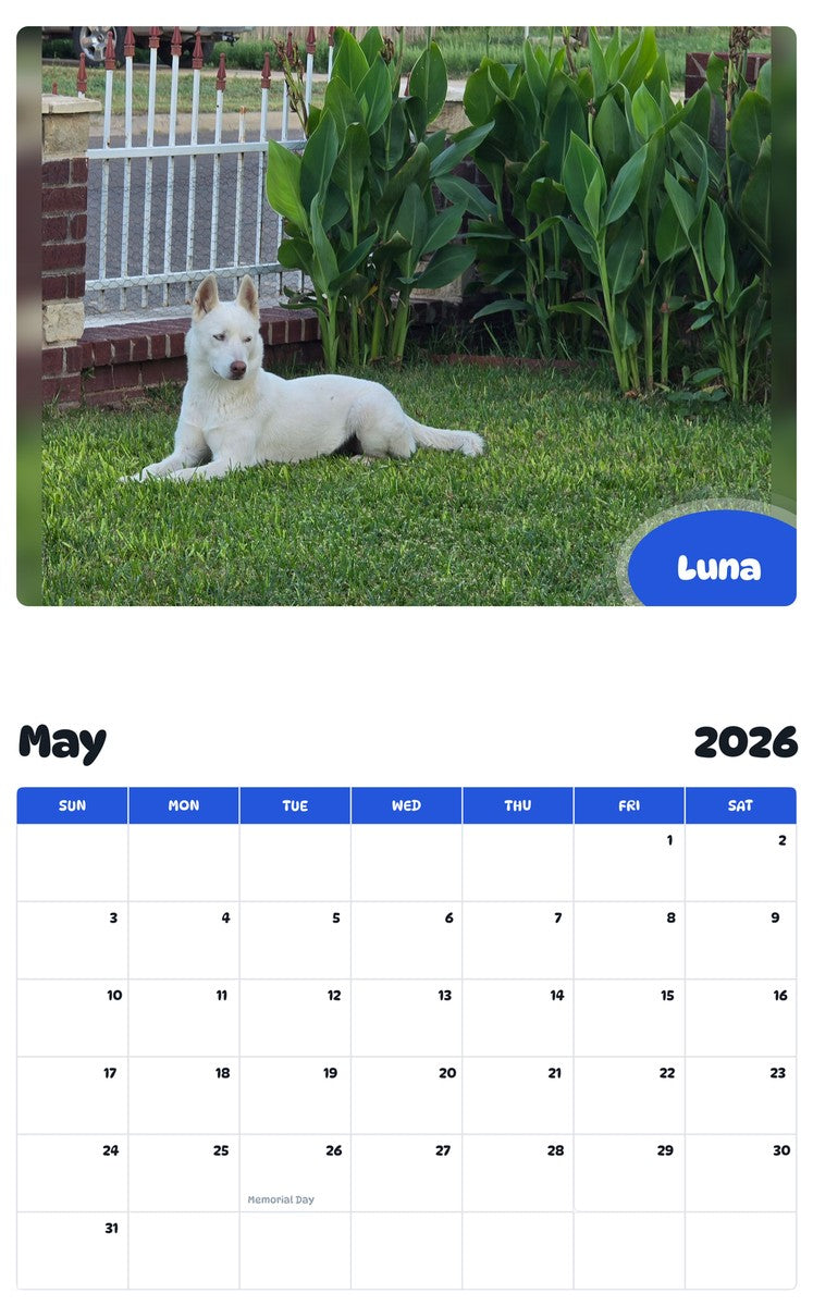 2026 - 2027 Luna - Pawidols Pet Calendar