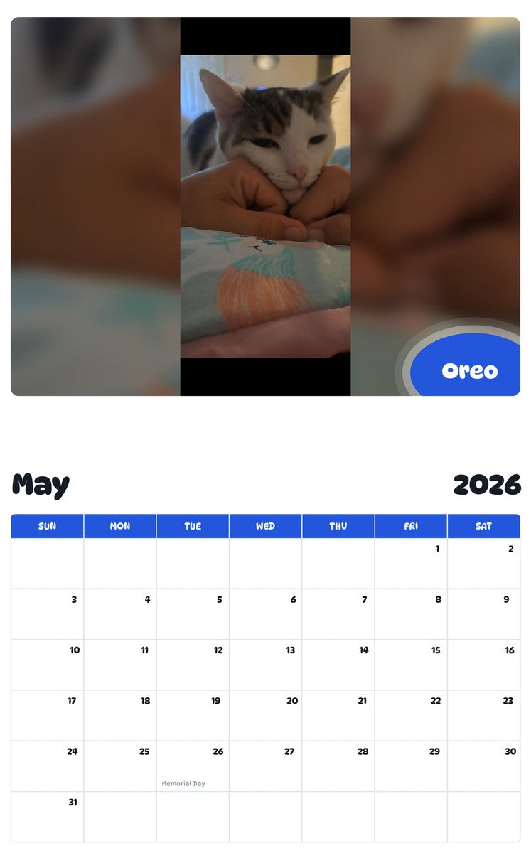 2026 - 2027 Oreo - Pawidols Pet Calendar