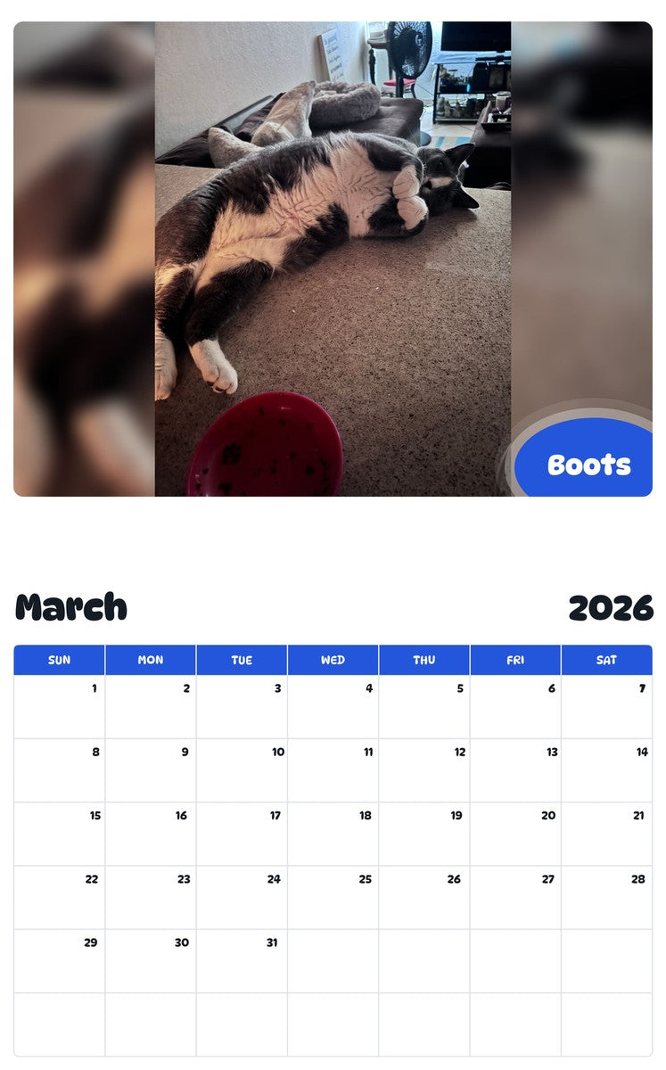 November 2025 - October 2026 Boots - Pawidols Pet Calendar