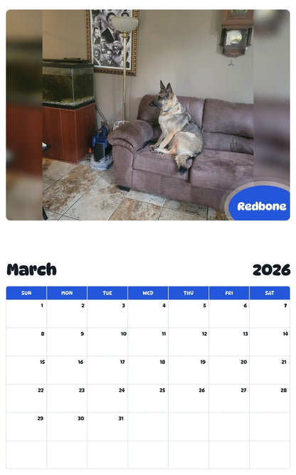 November 2025 - October 2026 Redbone - Pawidols Pet Calendar