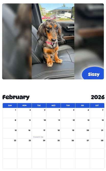 October 2025 - September 2026 Sissy - Pawidols Pet Calendar