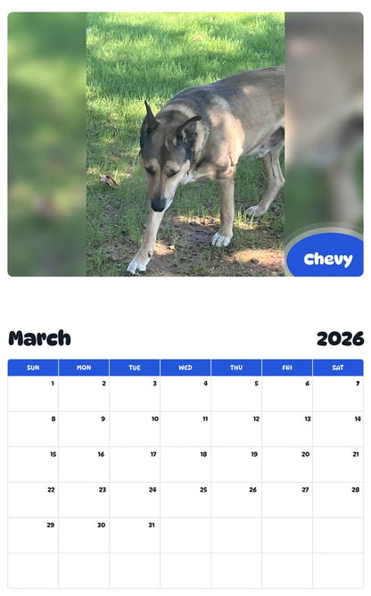 November 2025 - October 2026 Chevy - Pawidols Pet Calendar