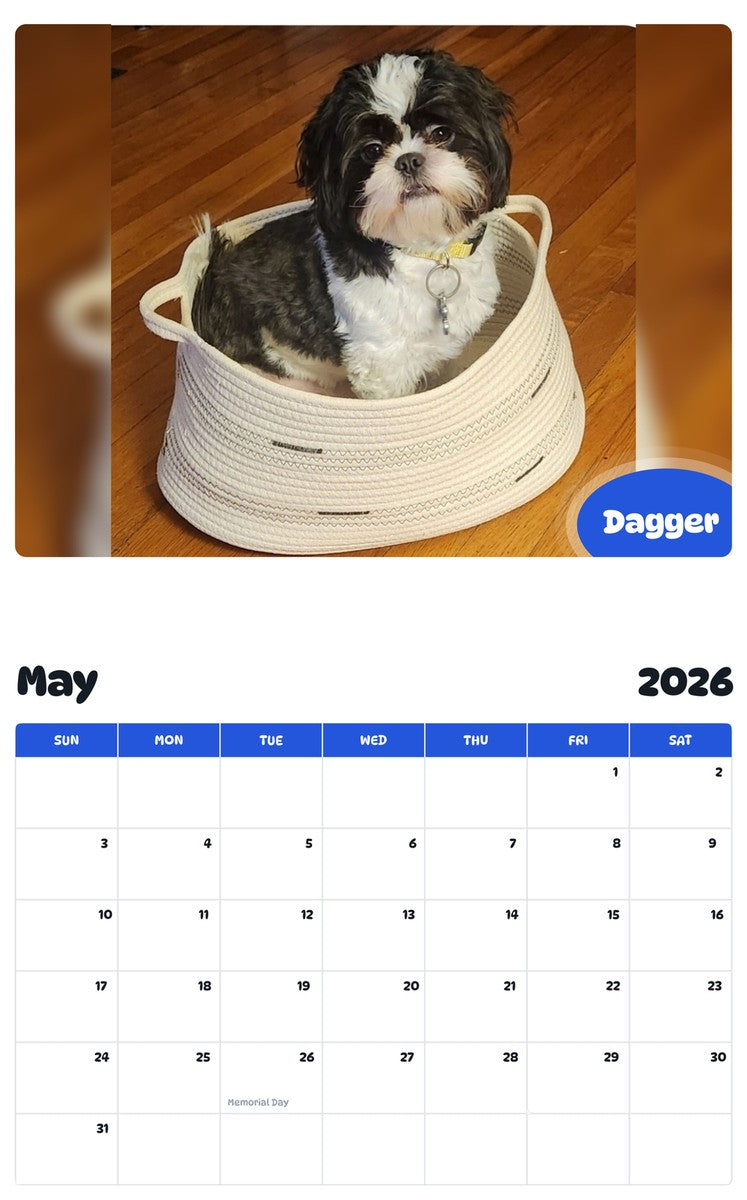 2026 - 2027 Dagger - Pawidols Pet Calendar
