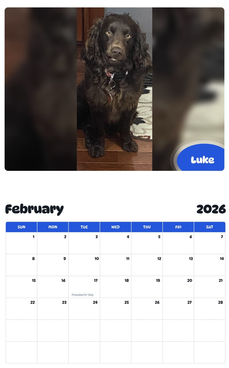 October 2025 - September 2026 Luke - Pawidols Pet Calendar