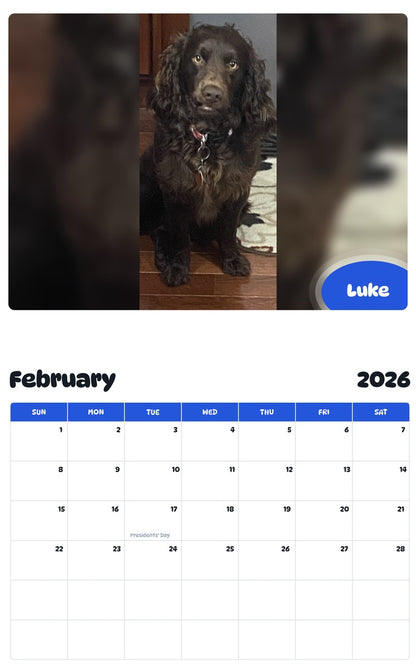 October 2025 - September 2026 Luke - Pawidols Pet Calendar