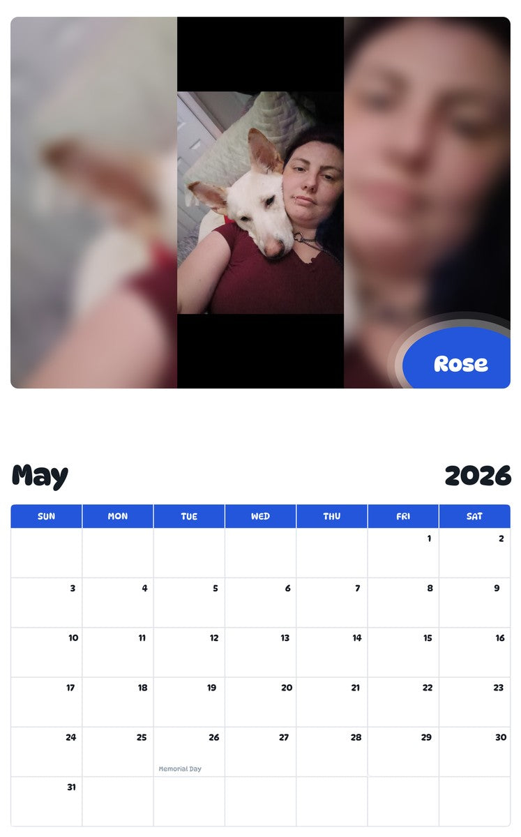 2026 - 2027 Rose - Pawidols Pet Calendar