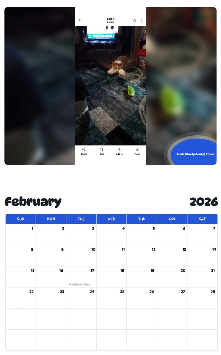 October 2025 - September 2026 Louis (Goofy Goofy) Stone - Pawidols Pet Calendar