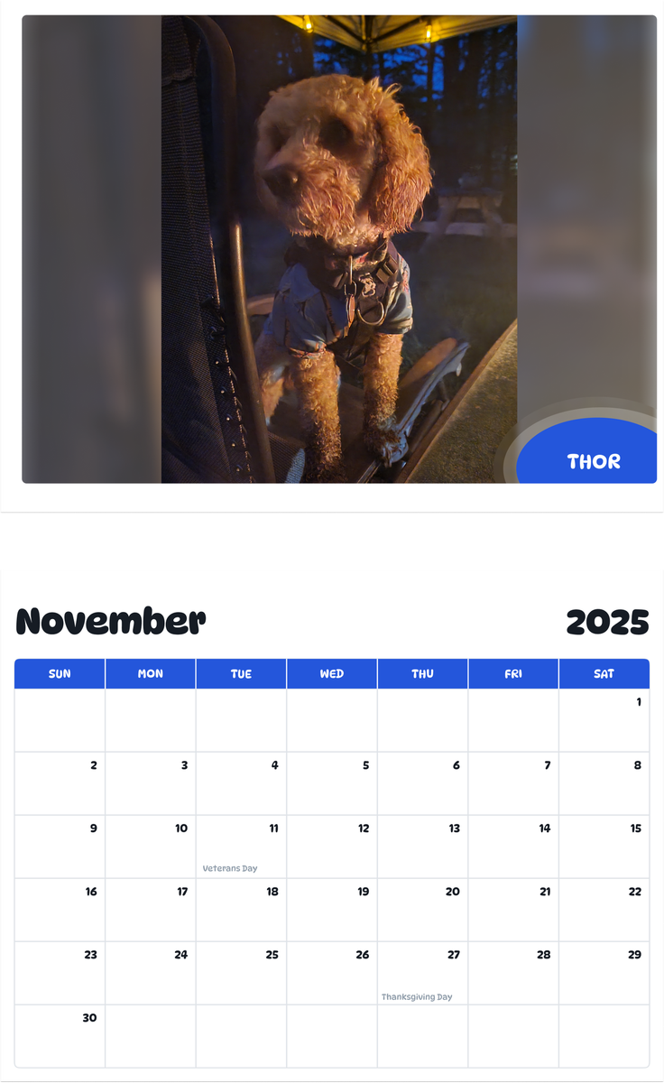 July 2025 - June 2026 Thor - Pawidols Pet Calendar