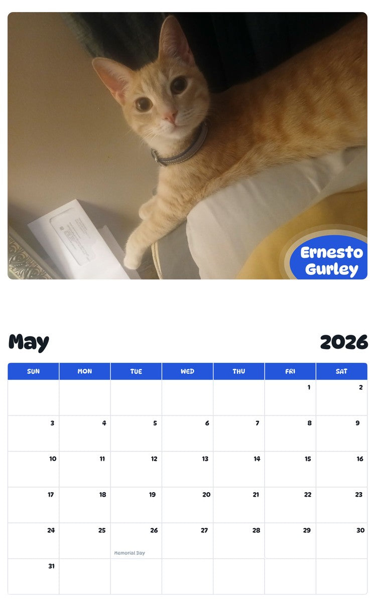 2026 - 2027 Ernesto Gurley - Pawidols Pet Calendar