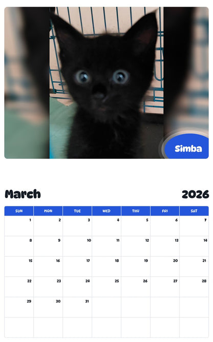 November 2025 - October 2026 Simba - Pawidols Pet Calendar