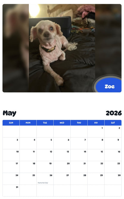 2026 - 2027 Zoe - Pawidols Pet Calendar