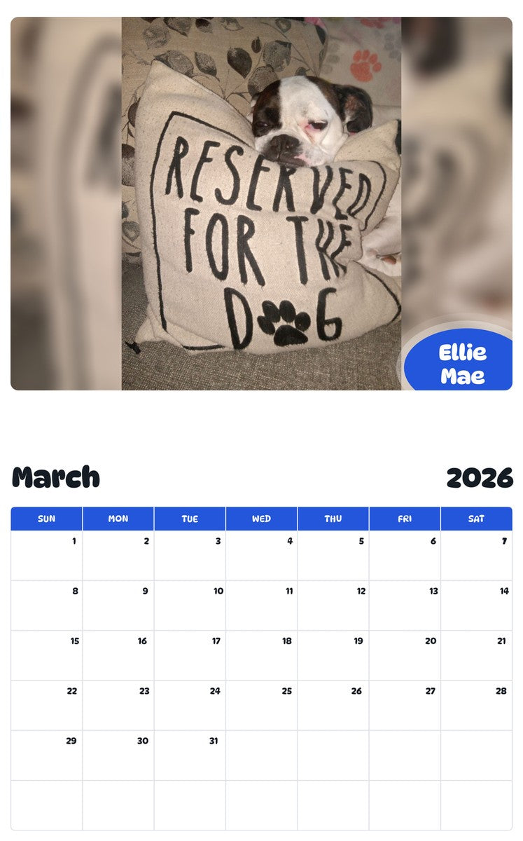 November 2025 - October 2026 Ellie Mae - Pawidols Pet Calendar