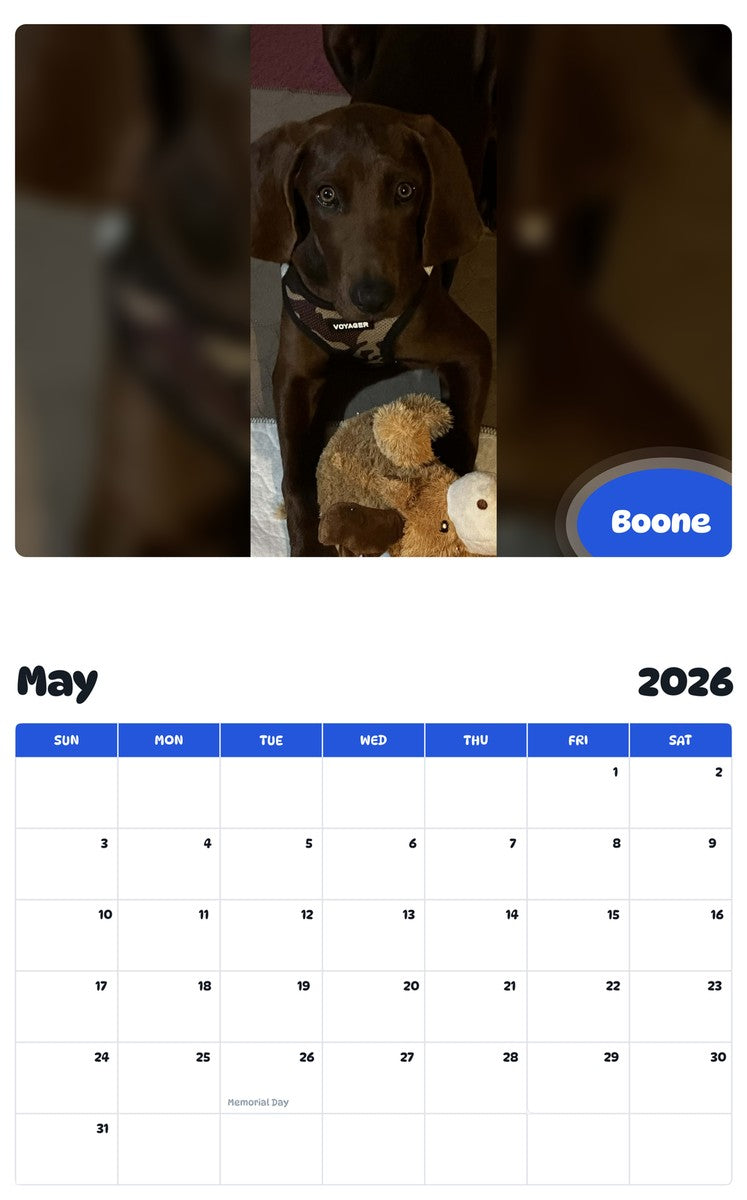 2026 - 2027 Boone - Pawidols Pet Calendar