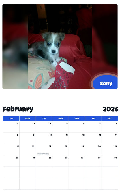 October 2025 - September 2026 Sony - Pawidols Pet Calendar