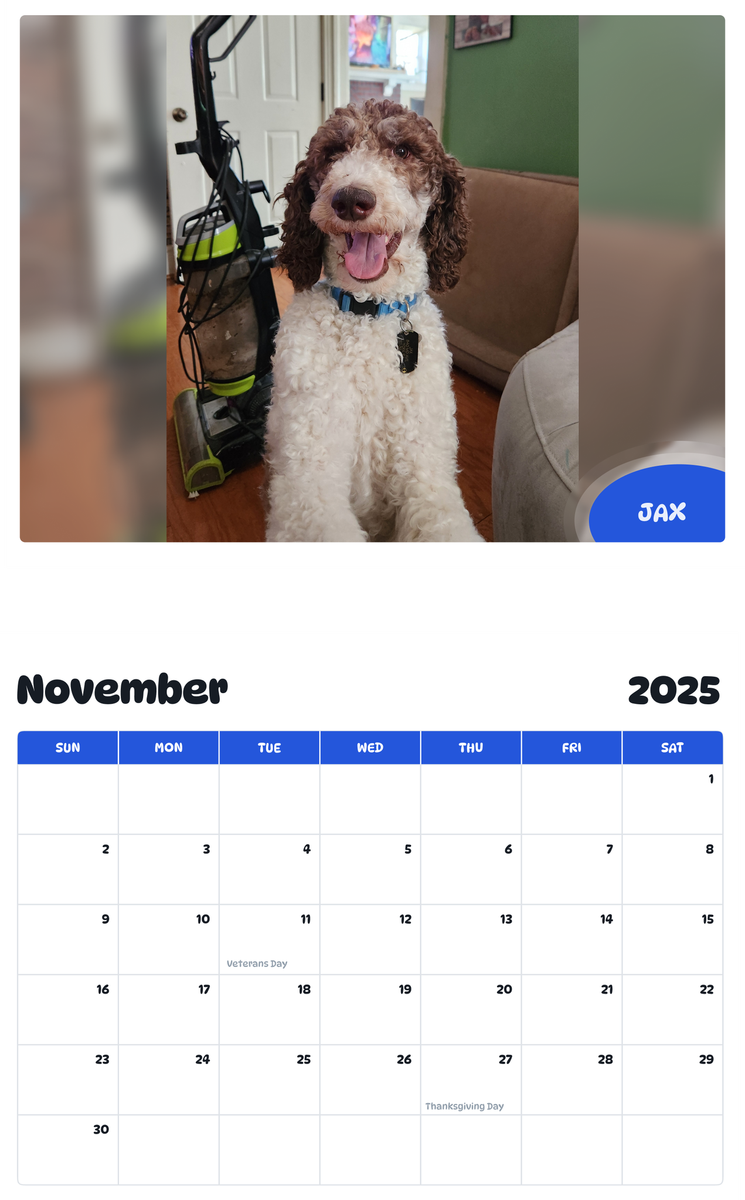 July 2025 - June 2026 Jax - Pawidols Pet Calendar