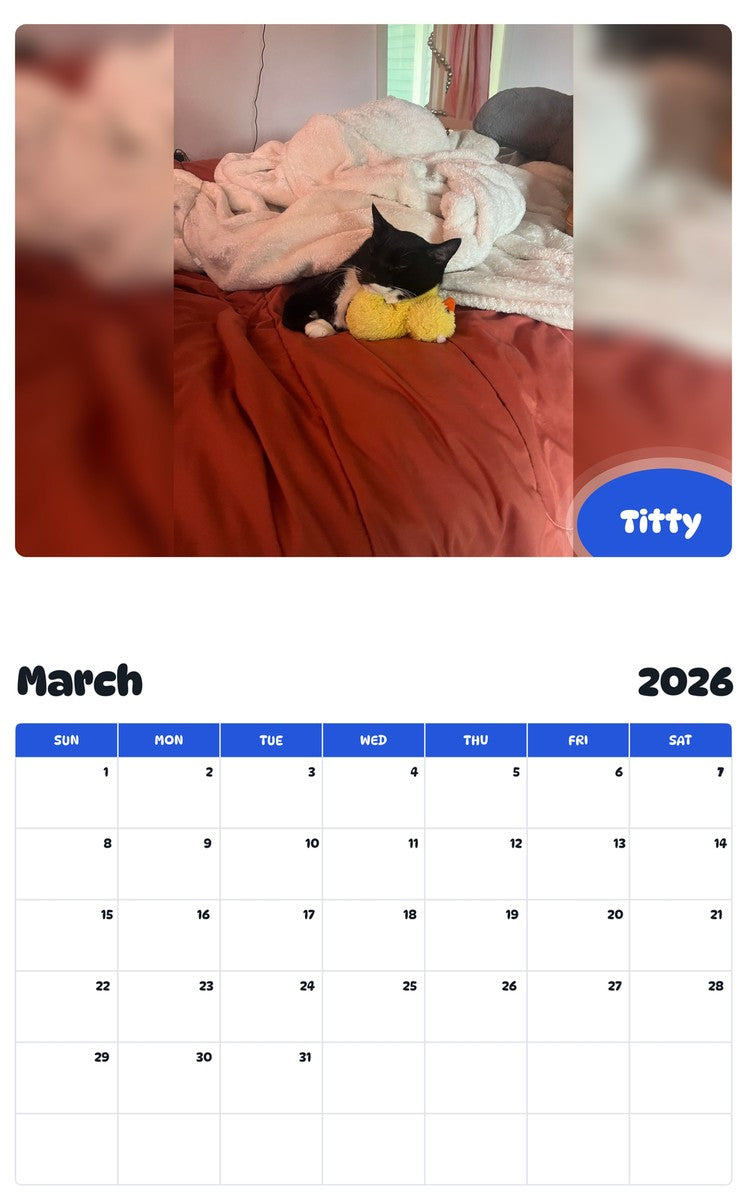 November 2025 - October 2026 Titty - Pawidols Pet Calendar