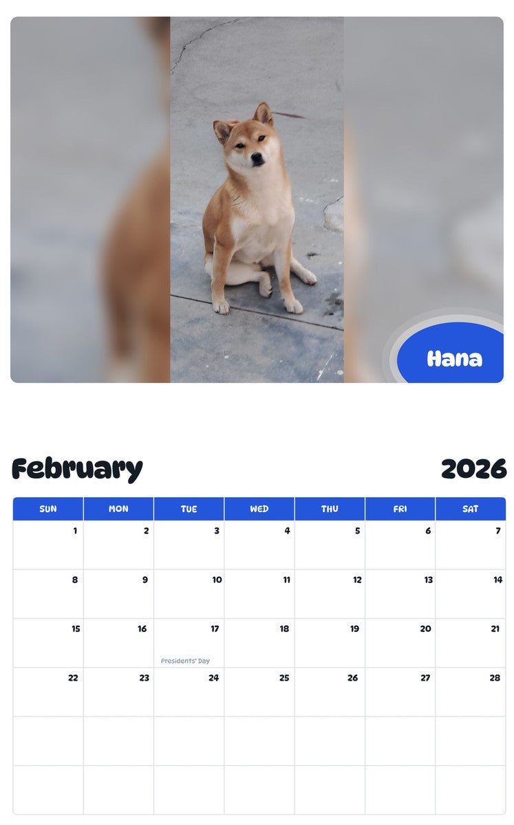 November 2025 - October 2026 Hana - Pawidols Pet Calendar
