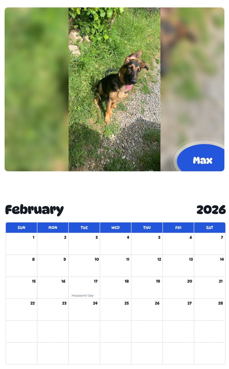 October 2025 - September 2026 Max - Pawidols Pet Calendar