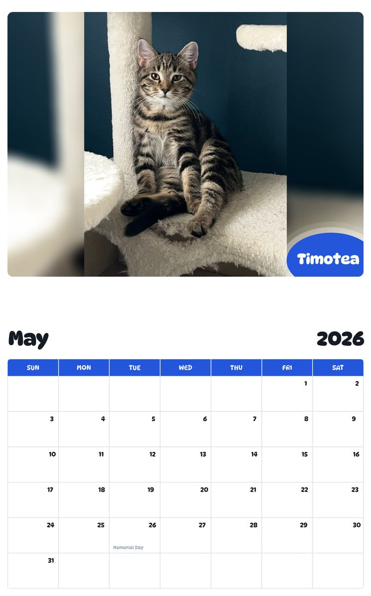2026 - 2027 Timotea - Pawidols Pet Calendar