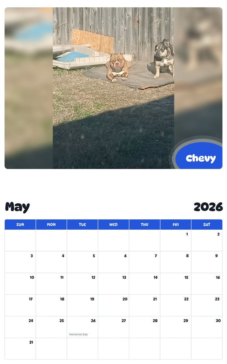 2026 - 2027 Chevy - Pawidols Pet Calendar