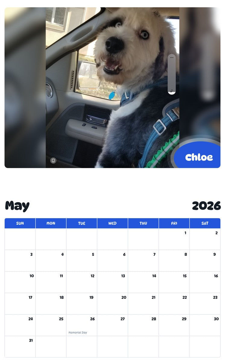 2026 - 2027 Chloe - Pawidols Pet Calendar