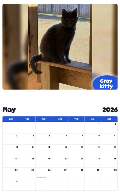 2026 - 2027 Gray kitty - Pawidols Pet Calendar