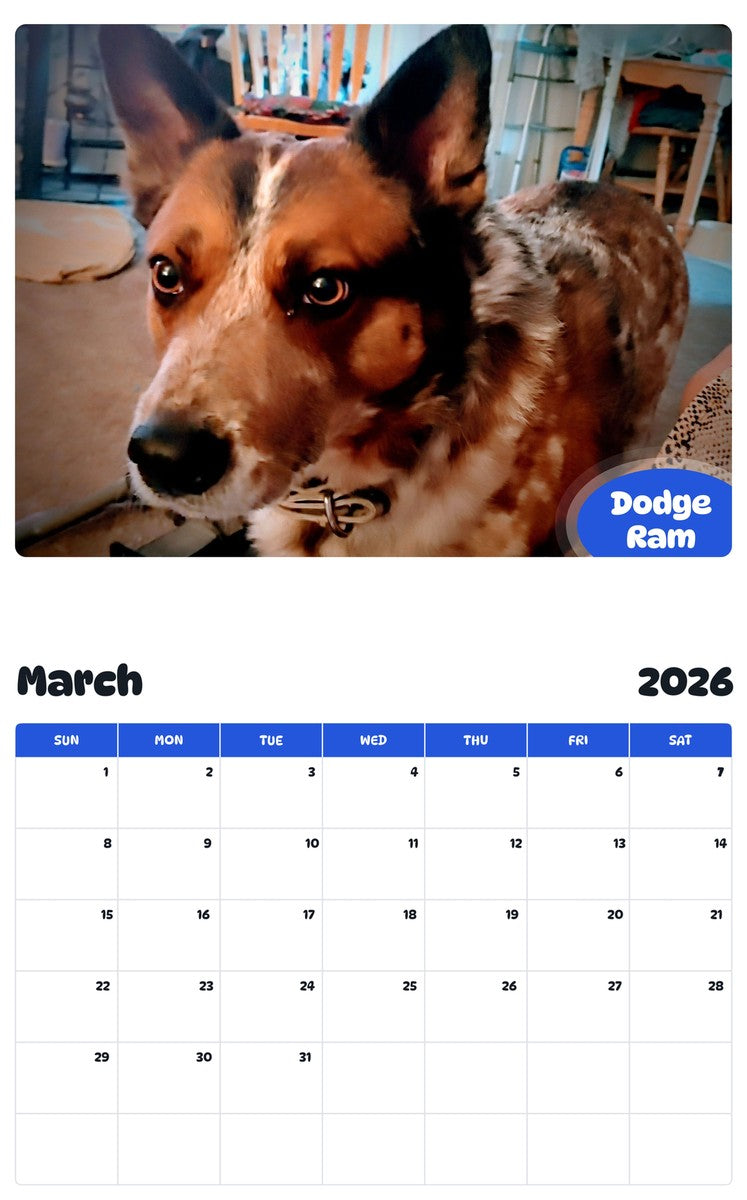 November 2025 - October 2026 Dodge Ram - Pawidols Pet Calendar