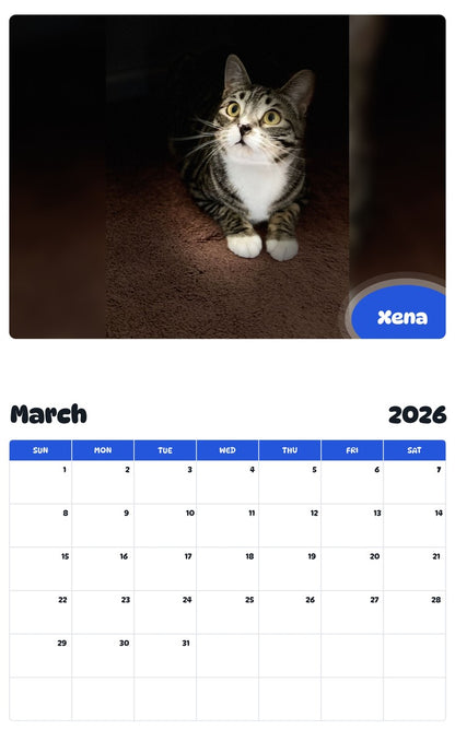 November 2025 - October 2026 Xena - Pawidols Pet Calendar