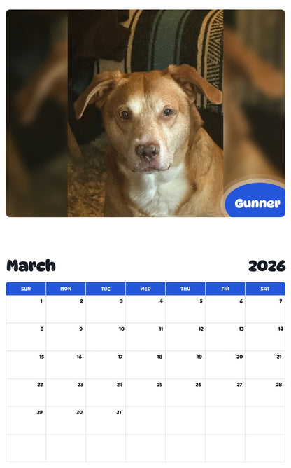 November 2025 - October 2026 Gunner - Pawidols Pet Calendar