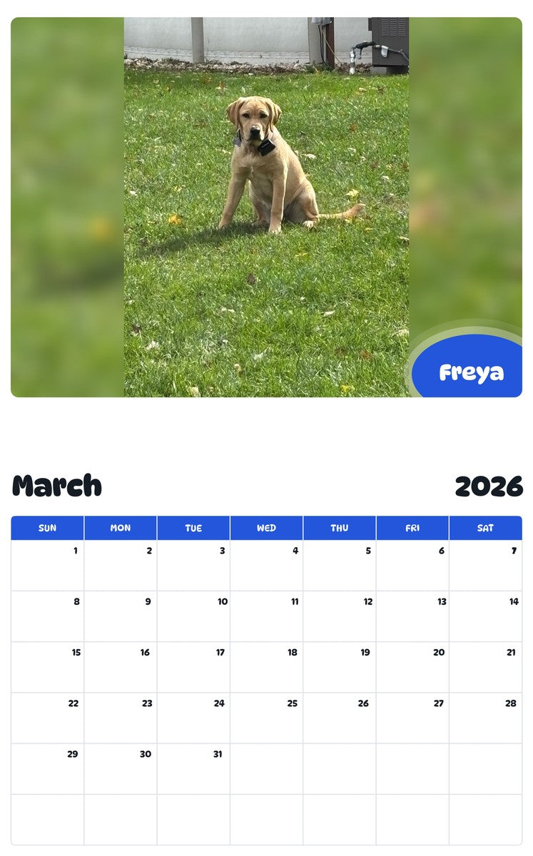 November 2025 - October 2026 Freya - Pawidols Pet Calendar