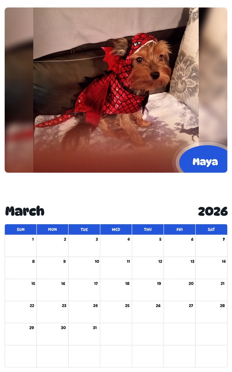 November 2025 - October 2026 Maya - Pawidols Pet Calendar