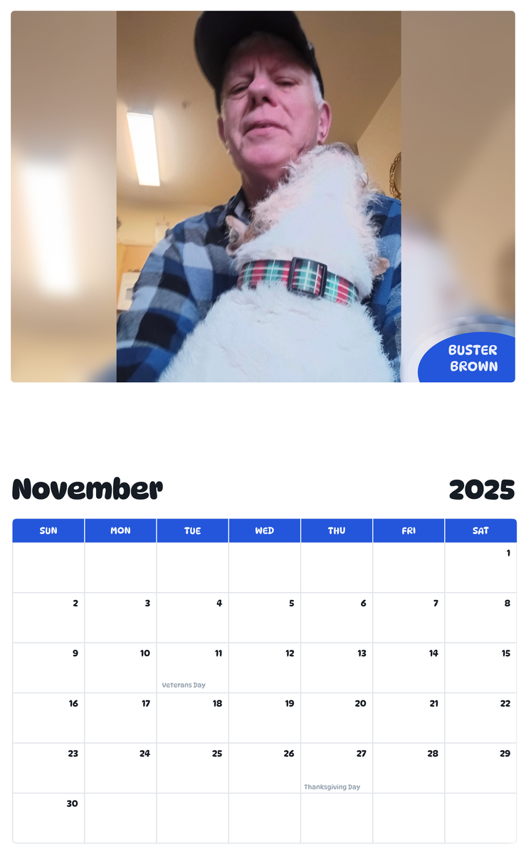 July 2025 - June 2026 Buster brown - Pawidols Pet Calendar