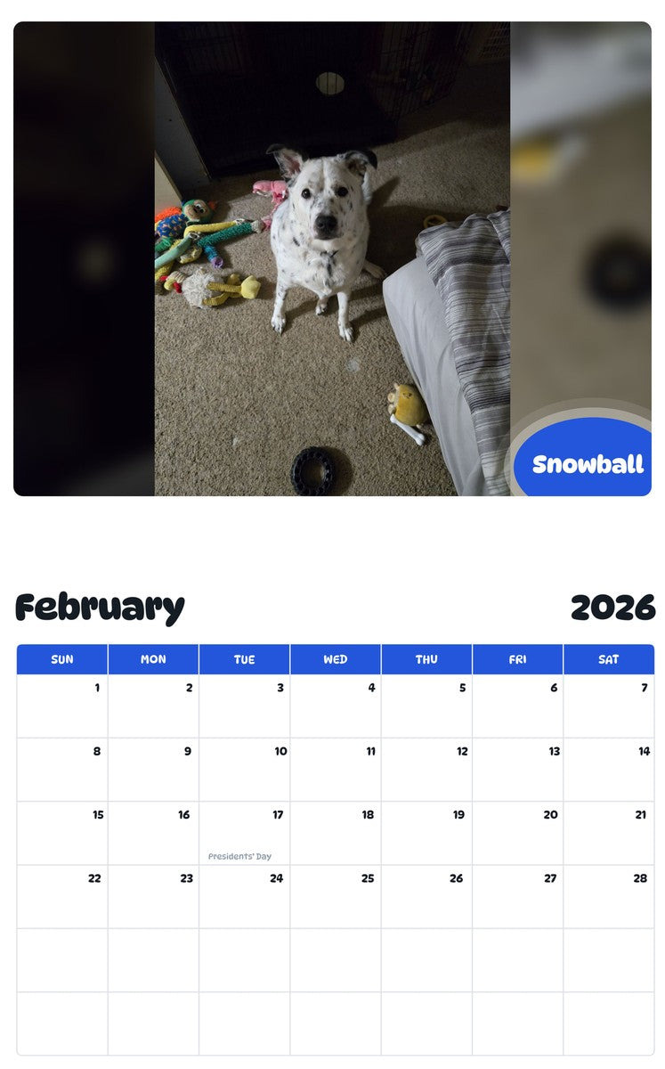 October 2025 - September 2026 Snowball - Pawidols Pet Calendar