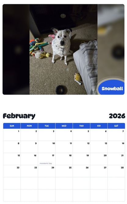 October 2025 - September 2026 Snowball - Pawidols Pet Calendar