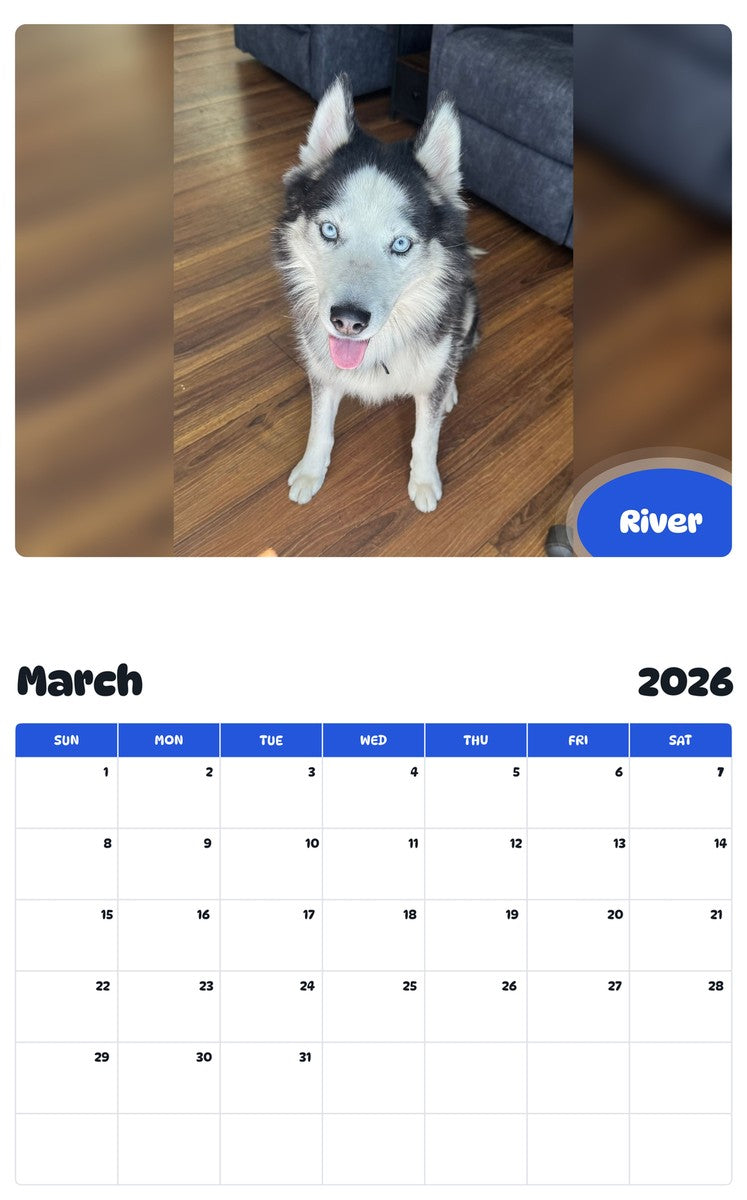 November 2025 - October 2026 River - Pawidols Pet Calendar